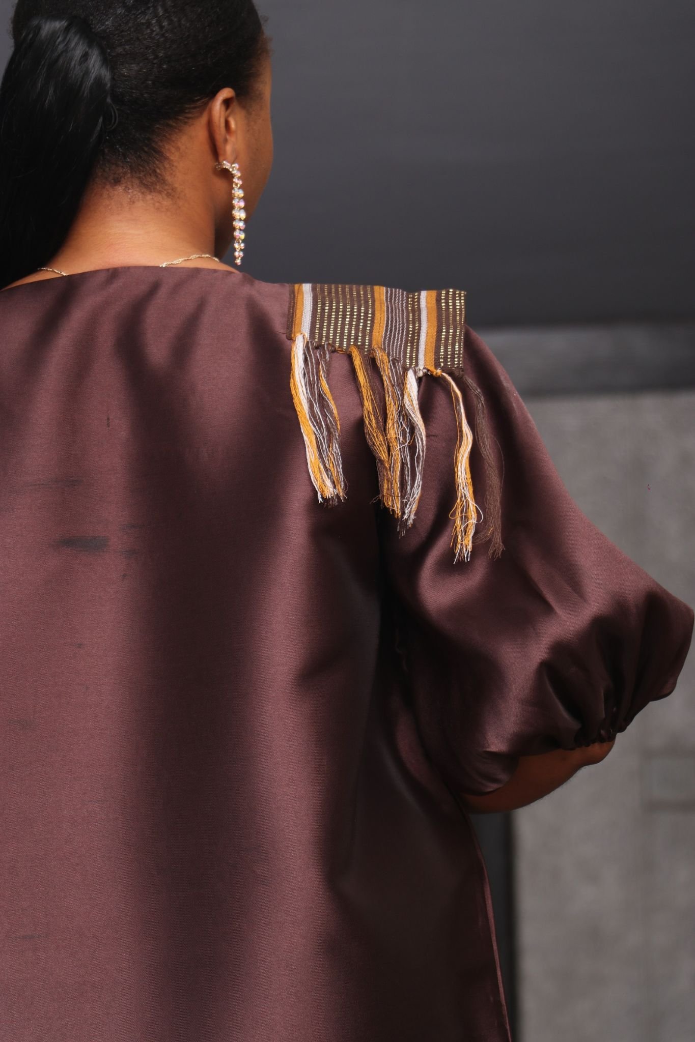 REBECCA03 Shoulder Panelled Mikado-Asooke Mix Boubou Dress