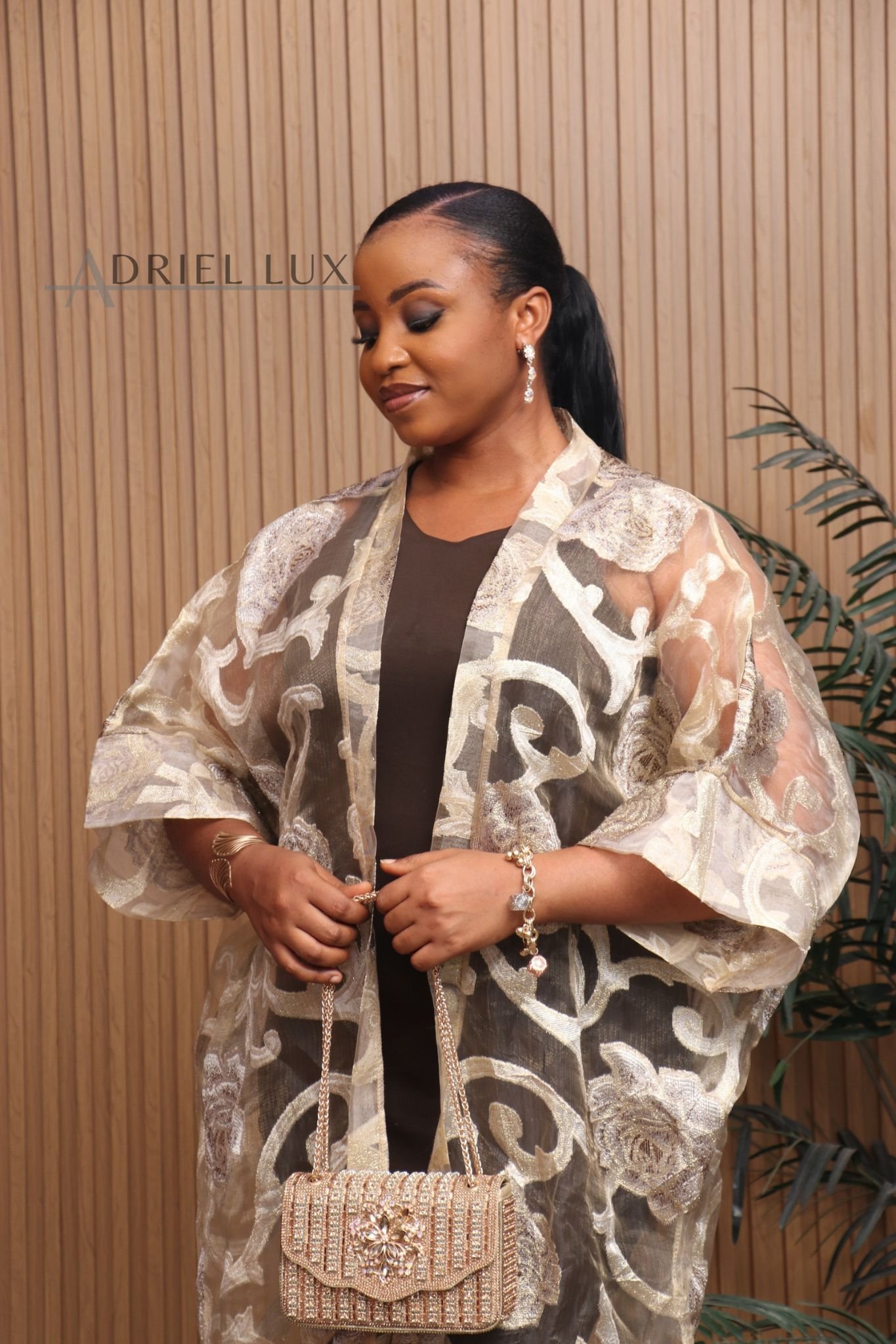 KIM Oganza Brocade 2-PC Kimono Set- Gold