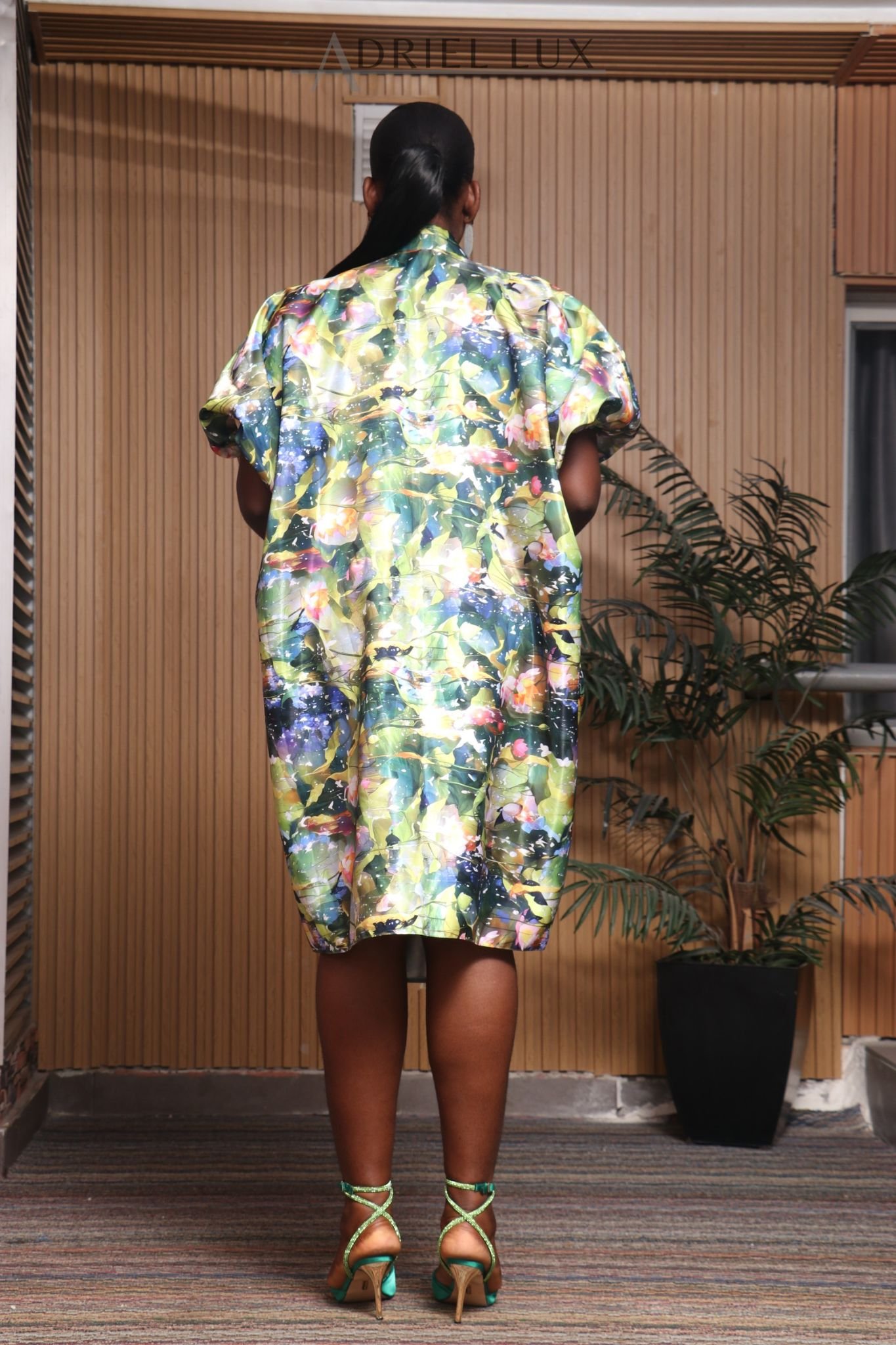 PEJU02 Button detailed Corset-Cut Liquid Mikado Boubou- Green/Multi 