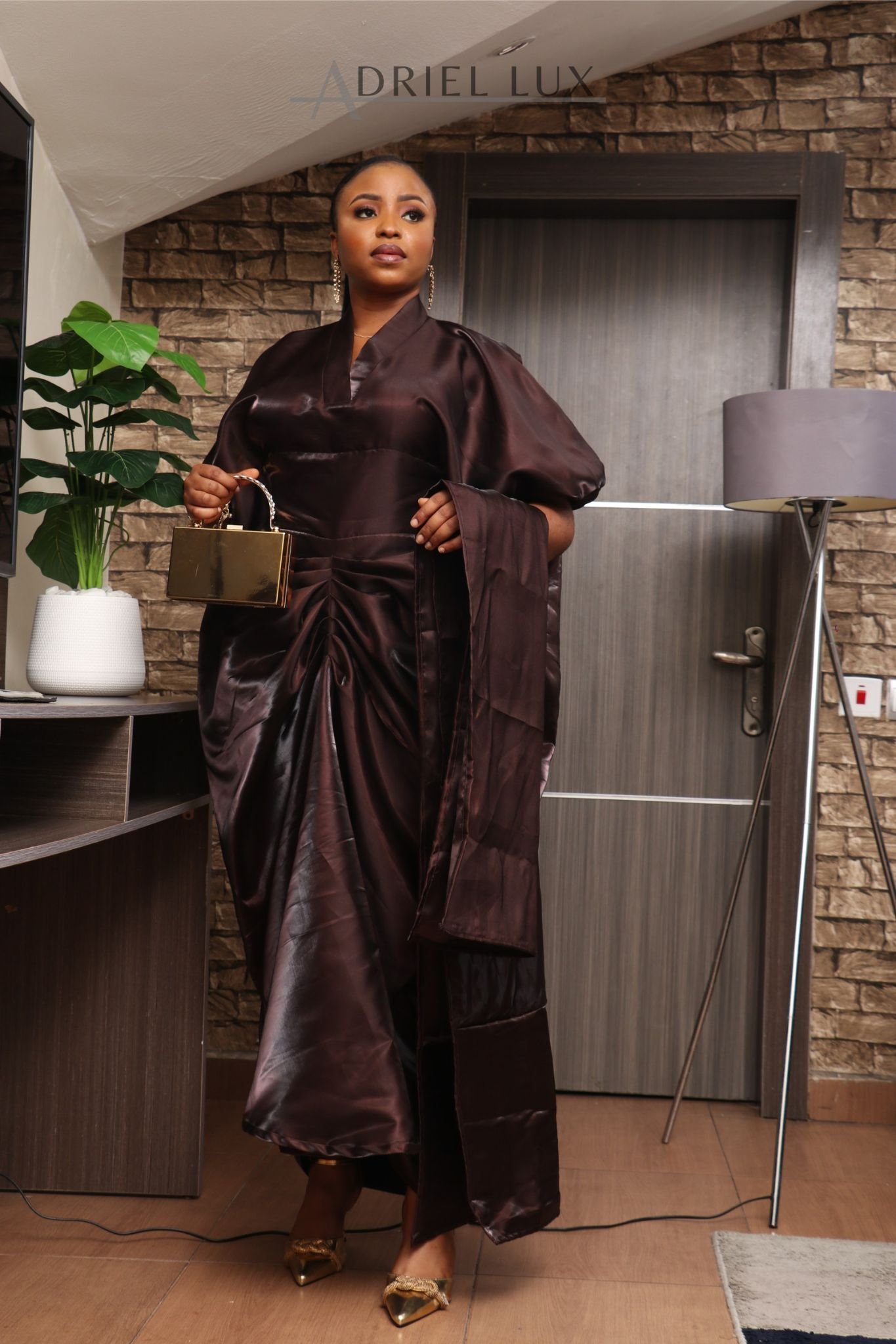 PEJU Button detailed Corset-Cut Liquid Mikado Boubou- Brown