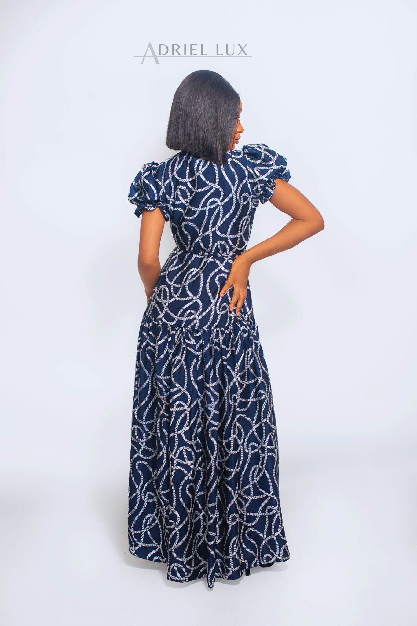 Printed Self-Tie Button-Down Flare-Hem Maxi Dress