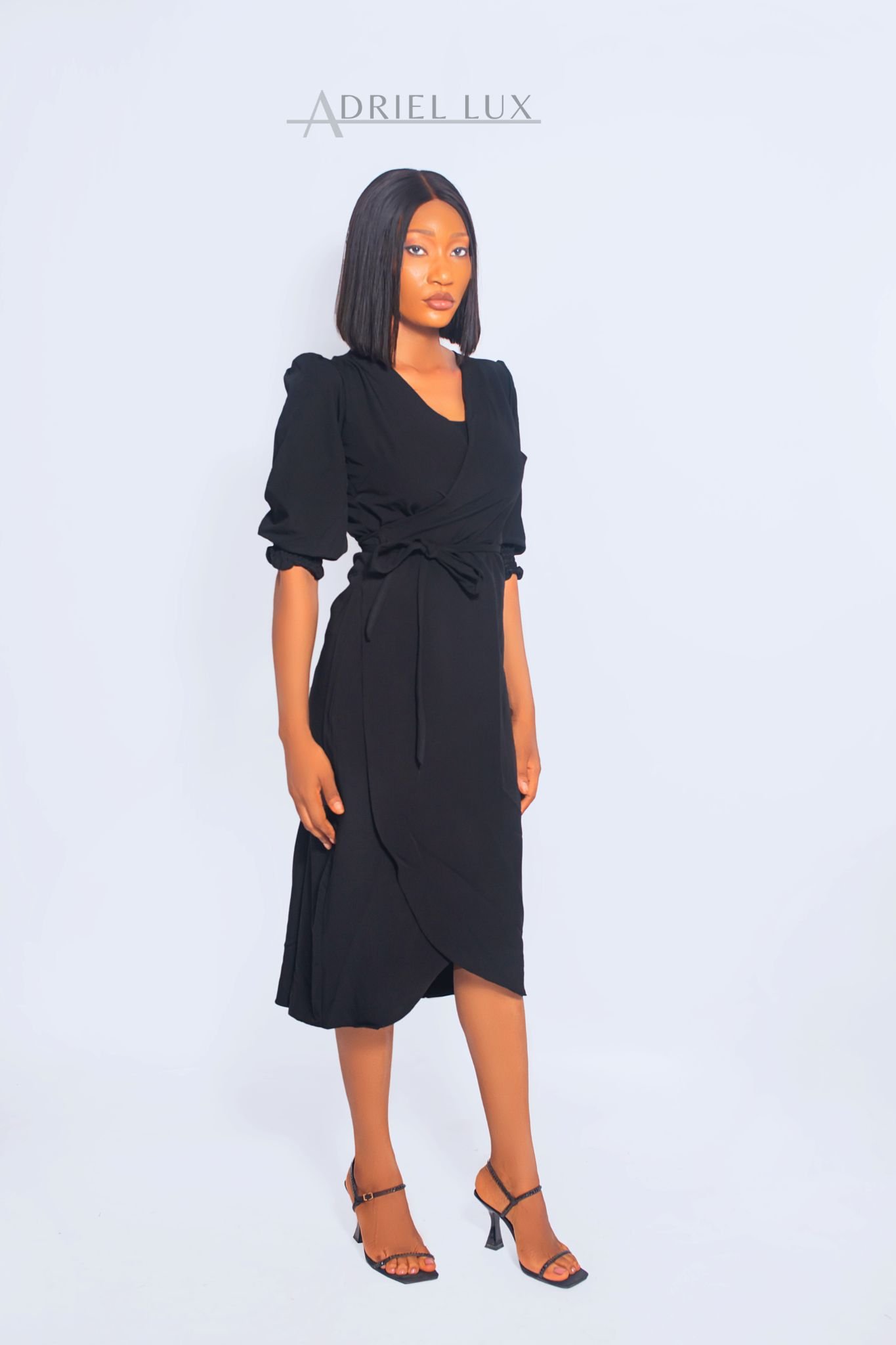 Overlap Wrap High-Low Midi Dress