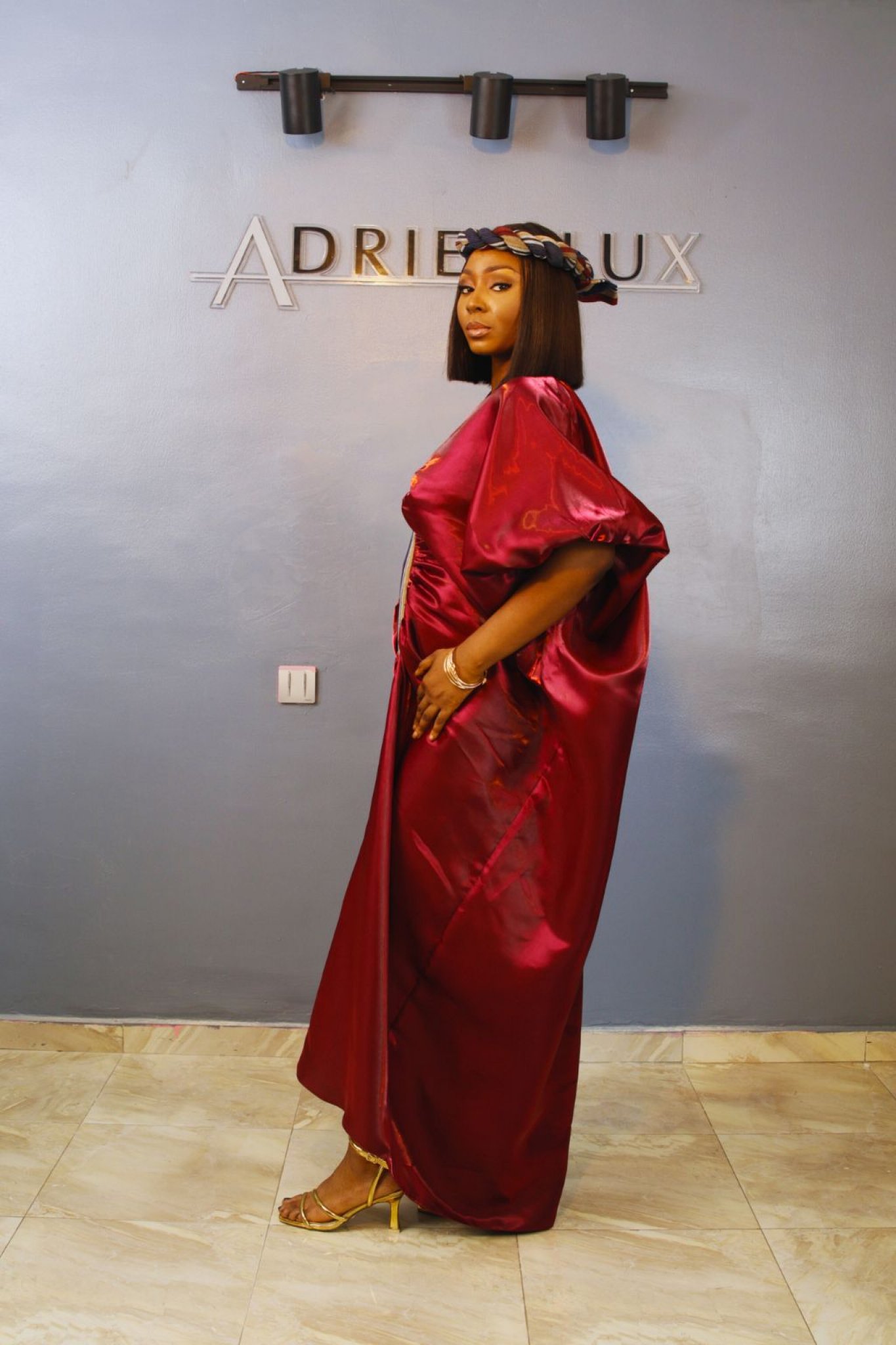 MOFE02-piece Liquid Mikado-Asooke Mix Boubou Dress and Hat Set