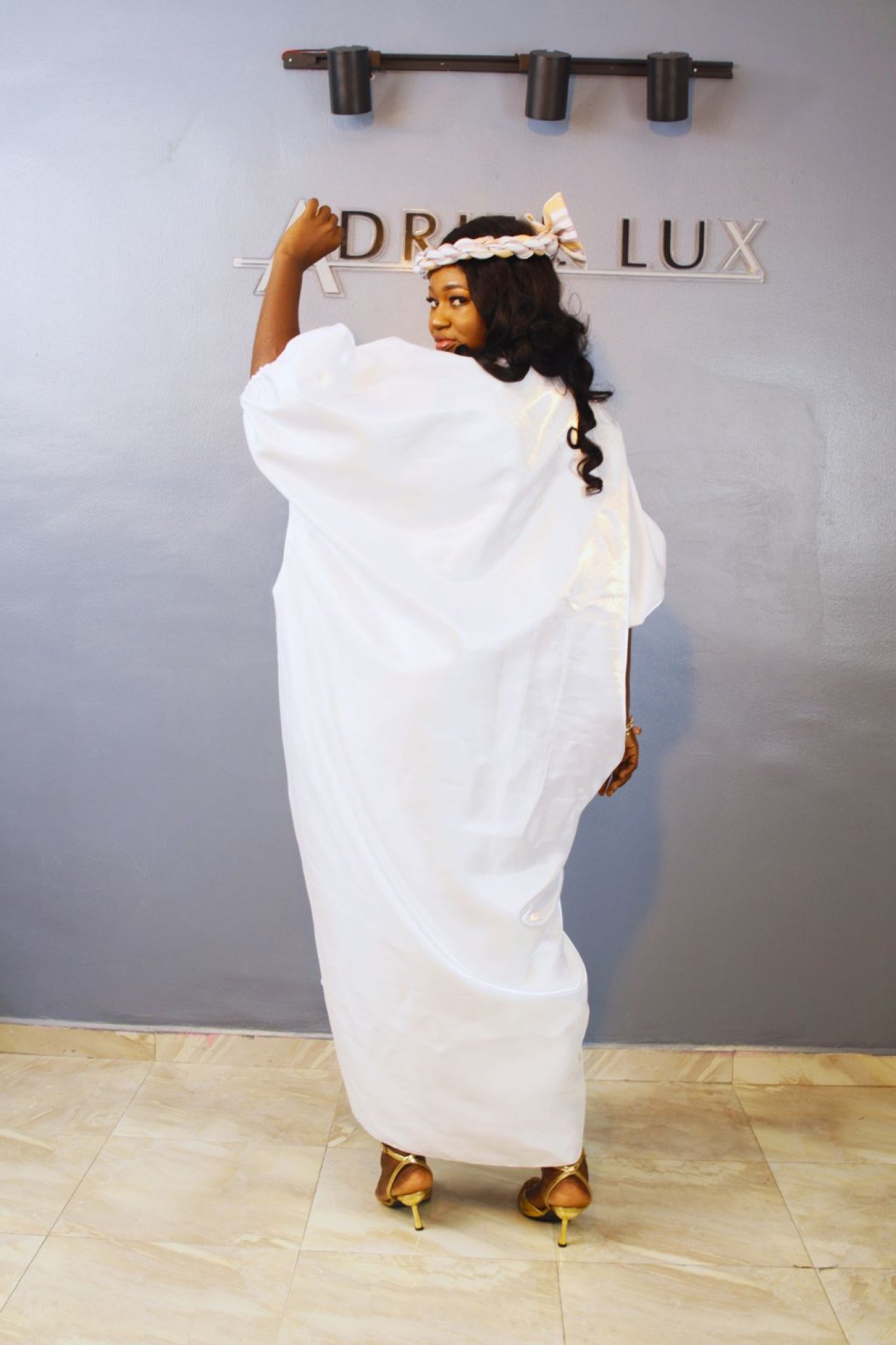 MOFE02-piece Liquid Mikado-Asooke Mix Boubou Dress and Hat Set