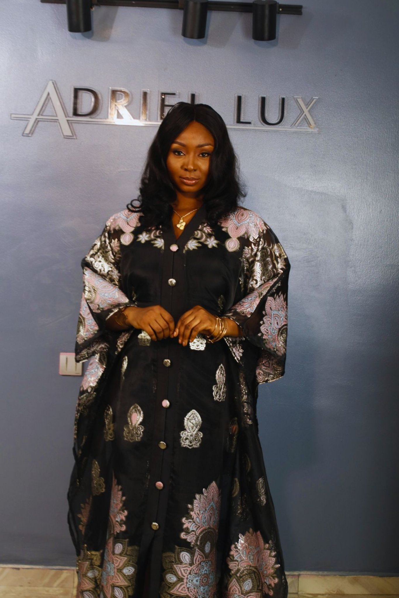 MABEL Button-Down Brocade Organza Butterfly Boubou Dress with Rich Velvet Inner