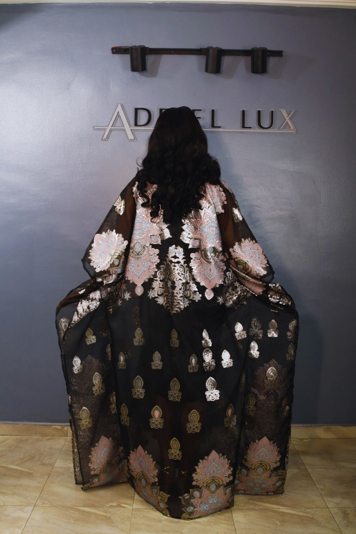 MABEL Button-Down Brocade Organza Butterfly Boubou Dress with Rich Velvet Inner