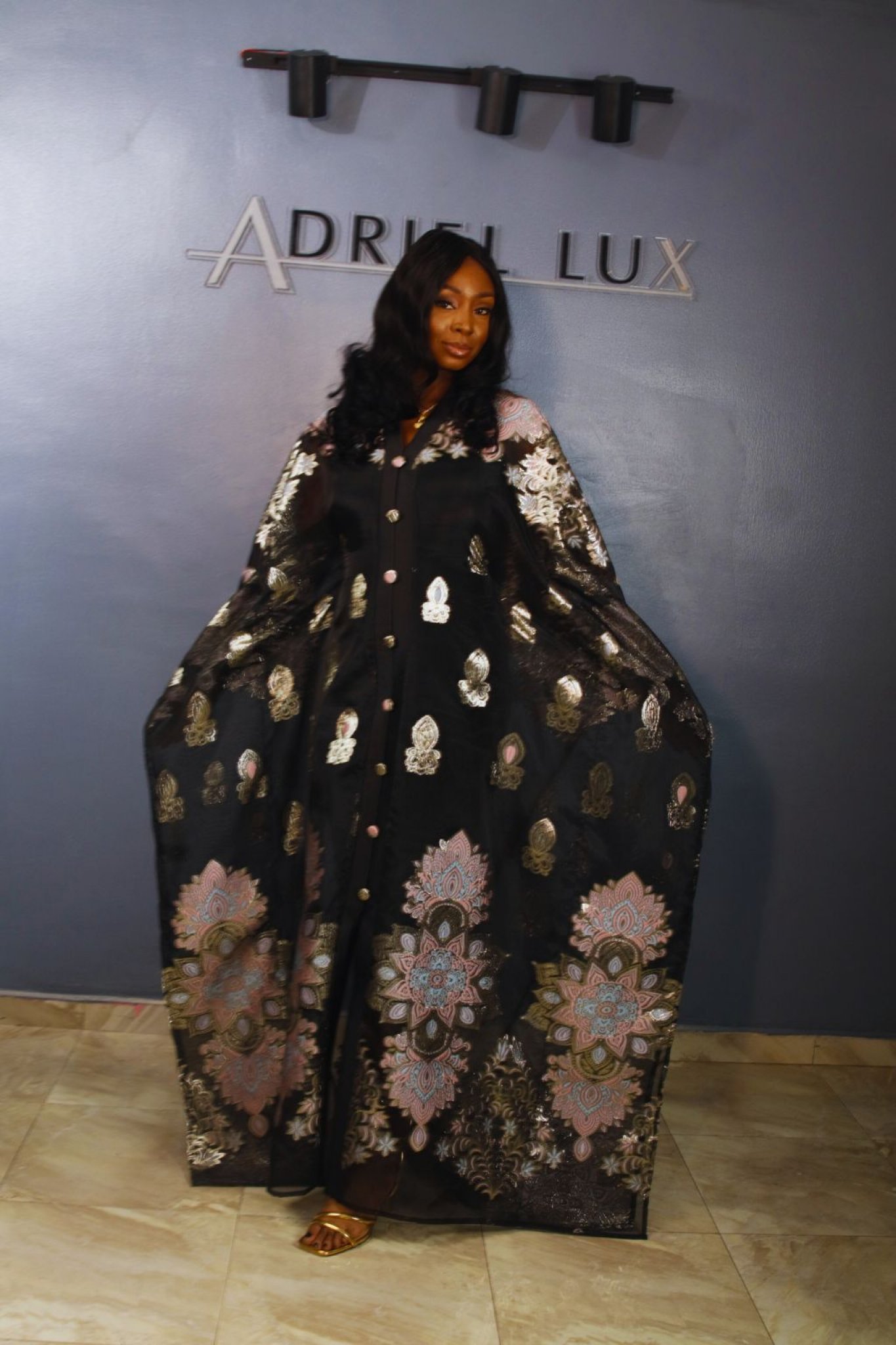 MABEL Button-Down Brocade Organza Butterfly Boubou Dress with Rich Velvet Inner