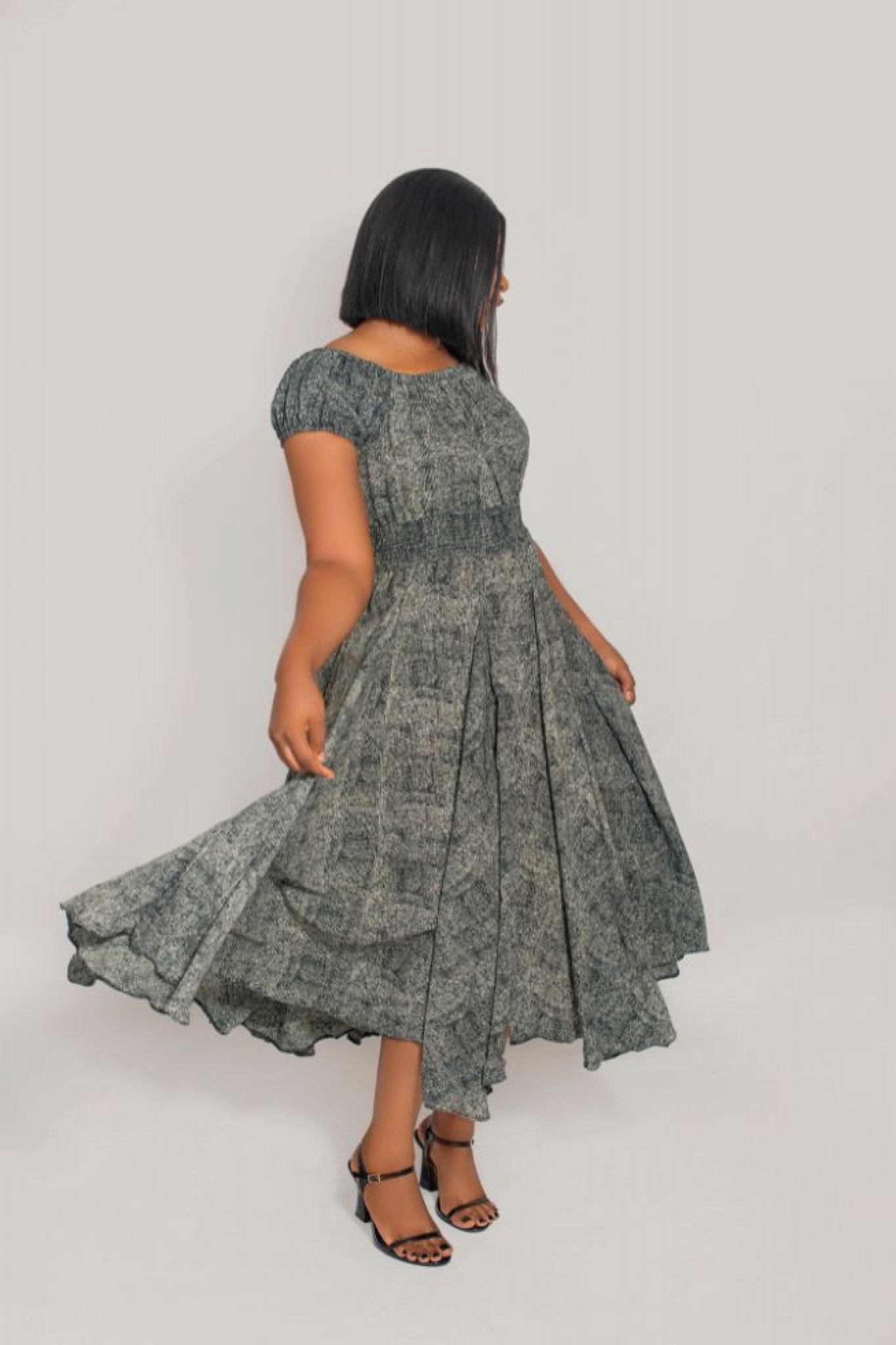 Smoked Waist Flared Midi Dress