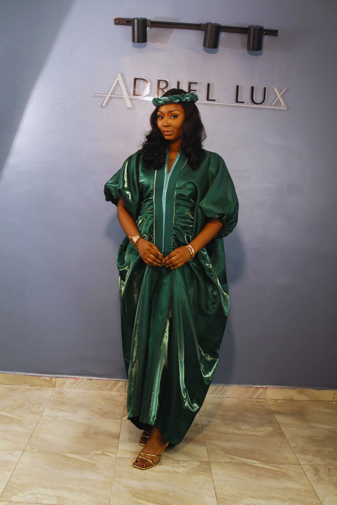 MOFE02-piece Liquid Mikado-Asooke Mix Boubou Dress and Hat Set 