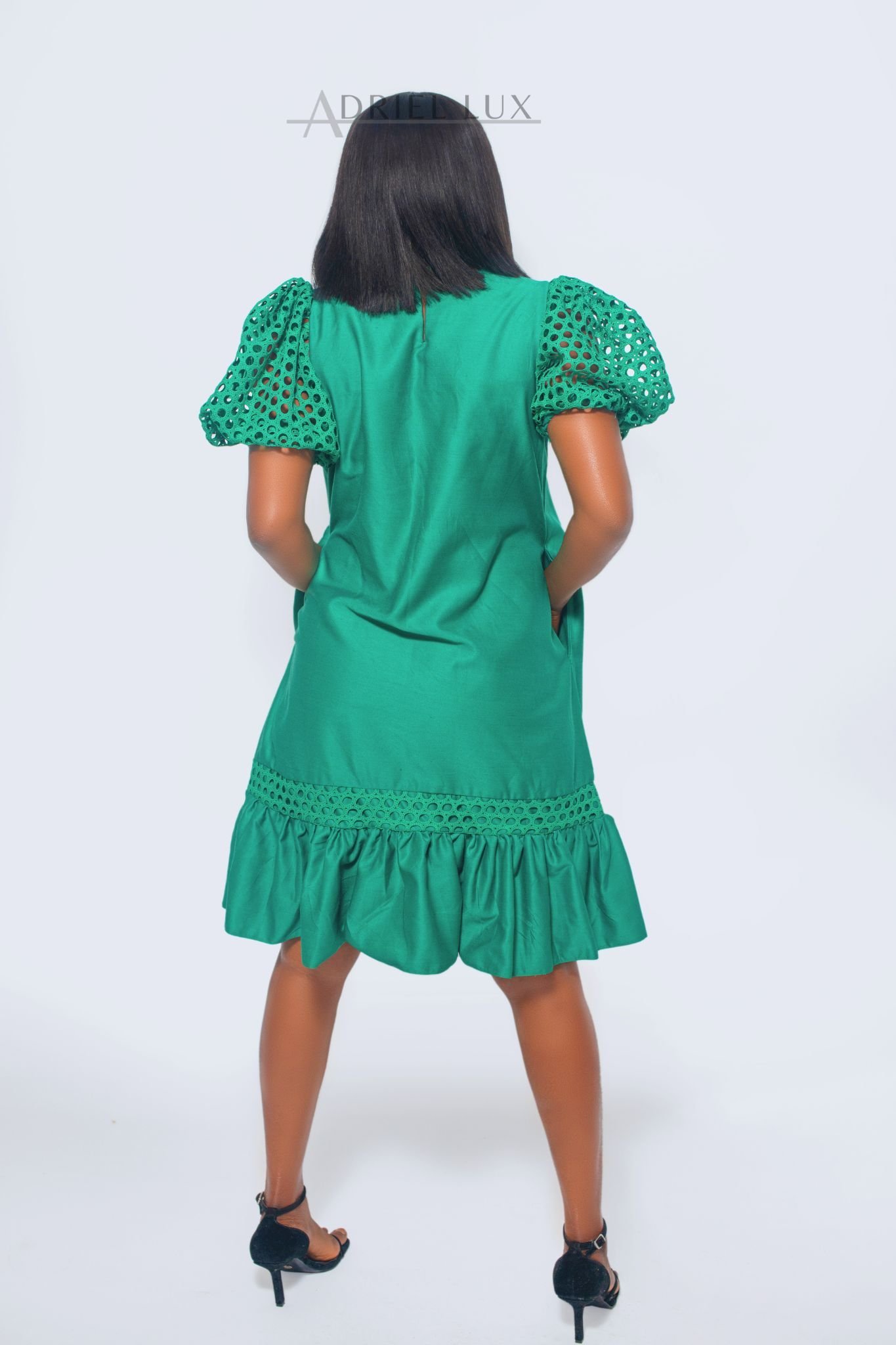 Puff Sleeved Flare Hem Midi Dress