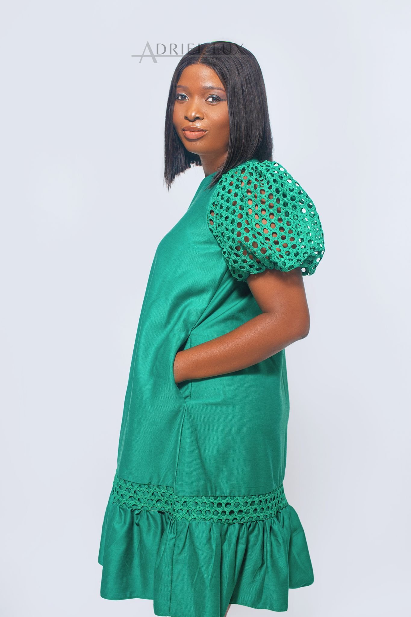 Puff Sleeved Flare Hem Midi Dress