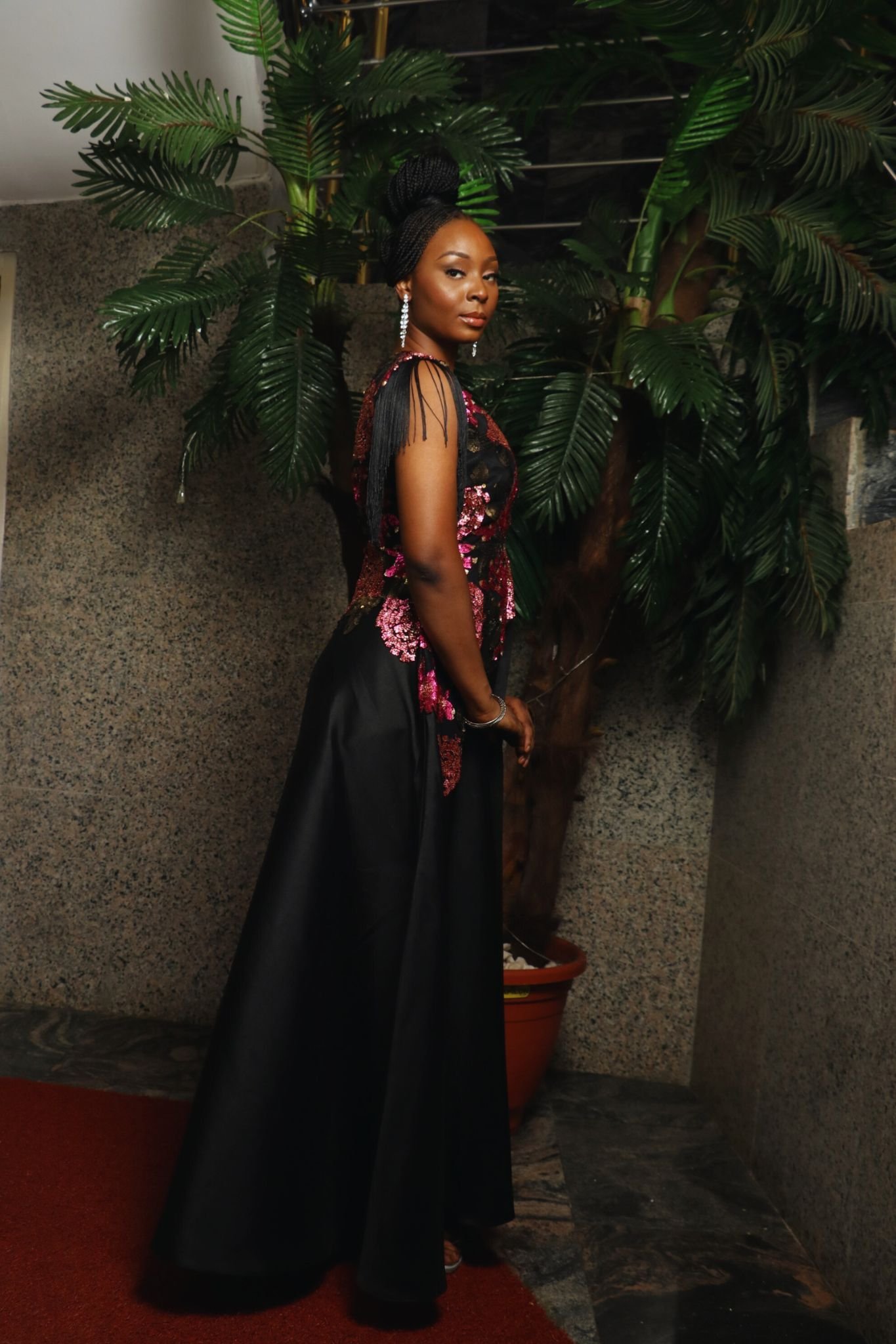 Floral Sequin Dress  Black
