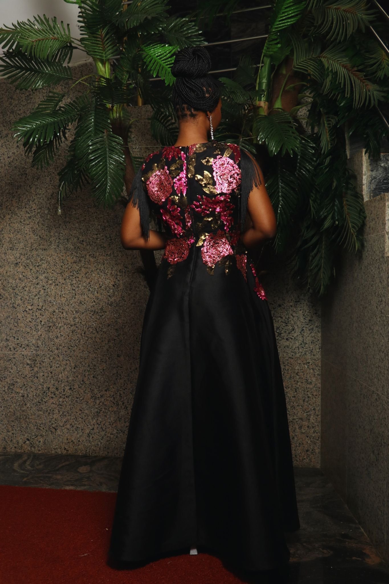Floral Sequin Dress  Black